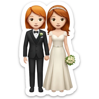 lesbian couple getting married. one ginger one brunette. ginger in a suit, brunette in a dress. BOTH GIRLS sticker