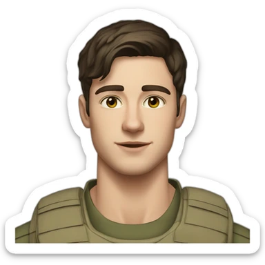 24 year old, white guy, short dark brown hair, hazel green eyes, freckles, army sticker