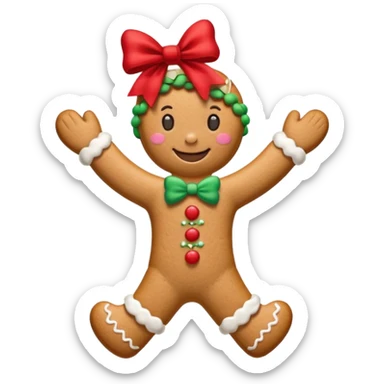 Christmas cookie with arms and legs and red bow on her head sticker