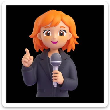 Ice Spice emoji with microphone, orange hair, energetic vibe sticker