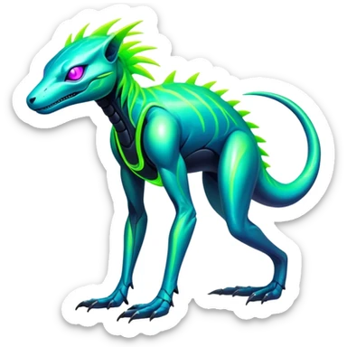 Tropical futuristic lush cool edgy neon Fionbri-Vernid-ET-creature (full body) sticker