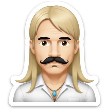 face of a rock singer with signature mustache and long hair, inspired by Anthony Kiedis sticker