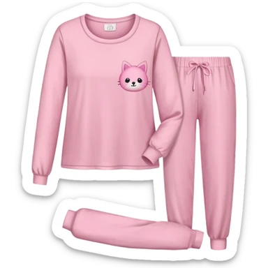  pink ozy two-piece pajama set with a soft fabric texture, long-sleeve top and pants, cute and comfy design, folded or on a hanger, pastel tones, realistic style, isolated on transp sticker