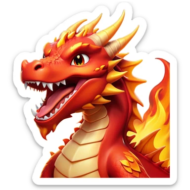 Cinematic Cute Yawning Fierce Fire Dragon Portrait Emoji, Head tilted slightly with a dramatic, wide-open yawn, revealing a fearsome yet endearing scaled visage bathed in searing reds and oranges, with gentle flames licking around its open mouth; rendered with realistic detail and flickering natural light, high shine, relaxed yet fierce, styled with a dash of smoldering charm, soft glowing outline, capturing the essence of a sleepy but spirited inferno ready to unleash a tender blaze of warmth! sticker