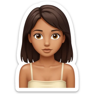 A tanned girl's face wet long dark brown hair with ivory tube top sticker