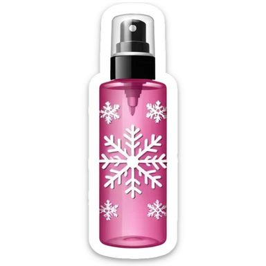 cynderical shaped pink body mist bottle with white snowflakes and faceted pattern sticker