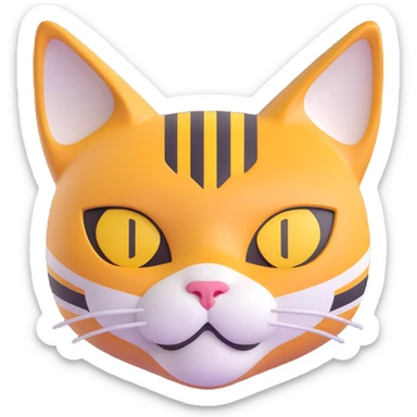3D emoji style cat head only with neutral face inspired by Binance logo for a crypto project sticker