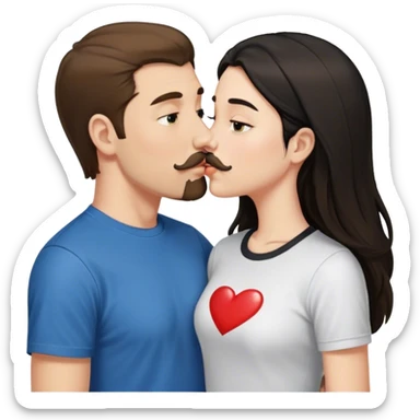 tall white guy with brown hair goatee mustache wearing t-shirt kissing a shorter white girl with long black hair sticker