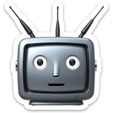 A 2d TV box facing the camera that reads AI that has antennas on it. It has no face. sticker