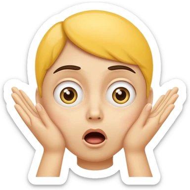 shocked emoji, hands on cheeks, wide eyes, yellow face, no text sticker