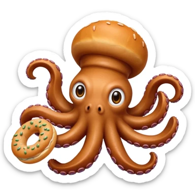 octopus holding bagel sticker