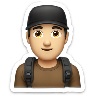 man,-caucasian,-with-a-brown-cap- -and-black-t-shirt- half body- black hair, black eyeblack-without suitcase sticker