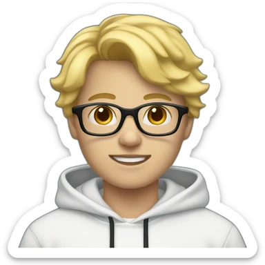 blonde boy with a white hoodie and black shoes and blue glasses and jeans sticker