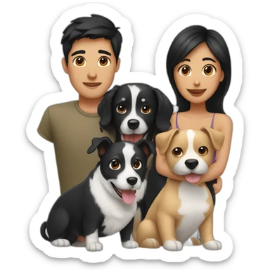 couple heads with black hair and two dogs sticker