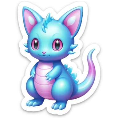 Shiny Sparkly Iridescent Bioluminescent Glowing Skitty-Lumineon-Amaura-Dragonair-Fakémon-hybrid-creature (full body)  sticker