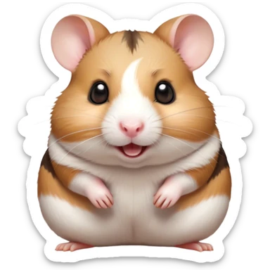 Cinematic Comical Brown and White Banded Hamster Portrait Emoji, Head tilted dramatically with an exaggeratedly amused expression, featuring a striking fur with bold brown and white banded patterns, wide, expressive dark eyes filled with playful disbelief, Simplified yet hilariously expressive features, highly detailed, glowing with a slightly sassy glow, high shine, dramatic yet playful, stylized with an air of cheeky mischief, bright and endearing, soft glowing outline, capturing the essence of a spirited and over-the-top hamster, so meme-worthy it feels like it could side-eye its way into internet fame instantly! sticker