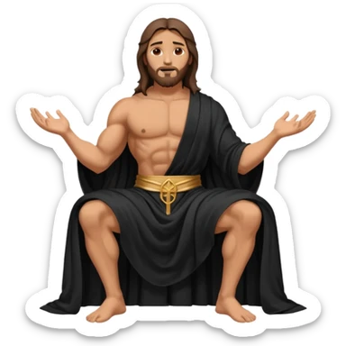 fullbody jesus christ jacked, sleeveless black robe sitting sticker