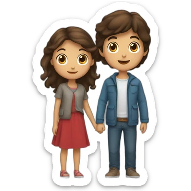 Une fille brune et un garçon brun avec un cœur sticker