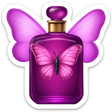 A dreamy vintage perfume bottle in dark pink, adorned with delicate violet butterfly wings. sticker