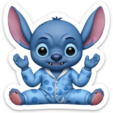 crie um memoji do personagem stitch onde ele esteja de pijama com carinha de sono assim como na imagem, porém sendo um memoji sticker