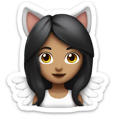 A female angel with long black hair and cat ears sticker