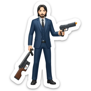 John Wick in full growth with a gun sticker