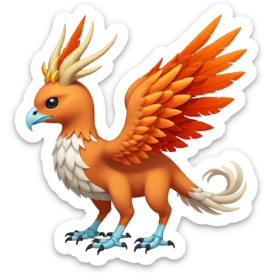 Skeletal snowy fuzzy feathery fiery winged horned Amaura-Aurorus-Pokémon-Fakémon-hybrid-fusion-creature, full body sticker