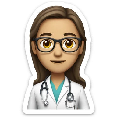 doctor with long brown hair and brown eyes, withot glasses and Stethoscope sticker