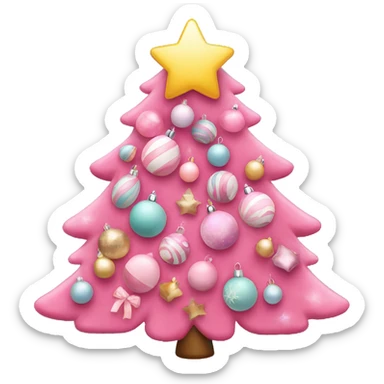 Make pink Christmas tree with pastel colored decorations  sticker