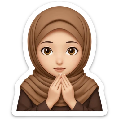 Hijabi girl sitting.     head covered
hands pulling the fabric in
shy-but-dramatic energy
“no cameras pls” but in a cute way
soft + mysterious vibe sticker