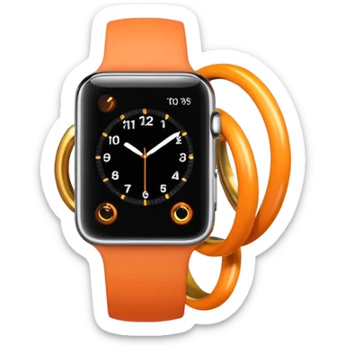 a orange apple watch with fitness rings in the style of an ios emoji  sticker