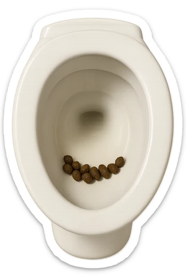 wc dentro cui cadono feci di animale a pallini, iperrealistico 4k sticker