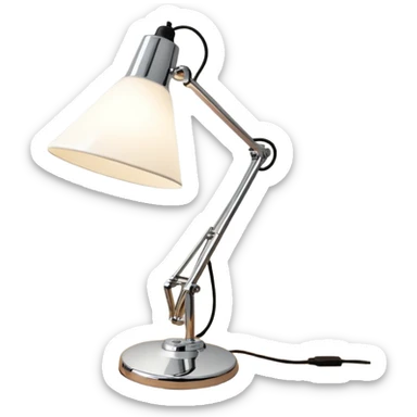 Lamp Poul Henningsen for Louis Poulsen PH 2/1 table lamp in white and chrome on a desk  sticker