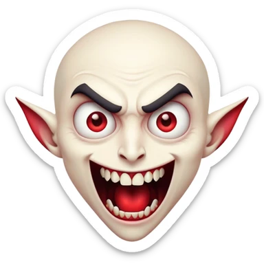 Cinematic Comical Vampire Portrait Emoji, with a sharply stylized, slightly caricatured pale face accented with exaggerated fangs and overly dramatic wide eyes filled with comic shock, head tilted in a hilariously startled pose, simplified yet amusingly detailed, glowing with a soft mysterious glow and a playful outline capturing the quirky humor of a vampire in disbelief! sticker