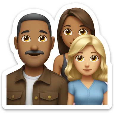 Puerto rican beard short brown hair  with blond long hair woman and brown long hair girl Family  sticker