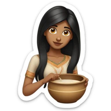 straight black hair indian girl fair skin doing potery sticker