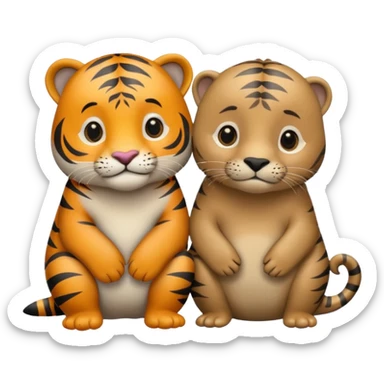 tiger and a little grey sea lion in love sticker