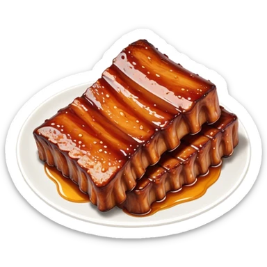 Honey Glazed BBQ Ribs Cinematic Realistic Honey Glazed BBQ Ribs Dish Emoji, depicted as a small portion of tender, honey-glazed ribs with a sticky, smoky finish, rendered with rich textures and warm, dynamic lighting. sticker