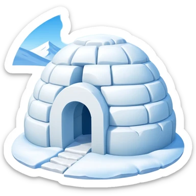 A traditional snow igloo on a vast snowy plain under a clear blue sky. Soft sunlight casts gentle shadows across the snow. The igloo has a small entrance tunnel and compacted snow blocks forming its dome. Realistic Arctic environment, calm winter feeling. Negative: Background transparent. sticker