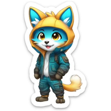 shiny, colorful, gradient, Kemono-style, Chibi, Anthro-Fur-Sona-Fakémon, techwear, Full Body sticker