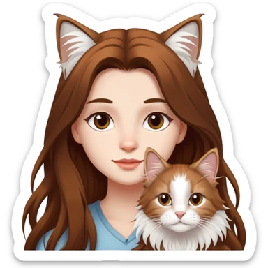 a  girl with  long hair and a white Maine coon sticker