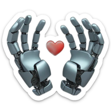 robot and human hands make a heart sticker