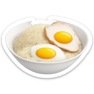 a bowl of rice with two eggs and chicken thigh upright sticker