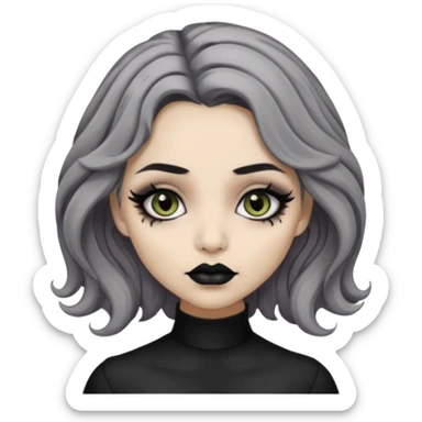  Beige olive skin  grey wavy hair black lips goth girl sticker