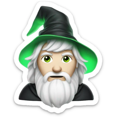adult white-skinned wizard with black hair, green eyes in white-green disgue sticker