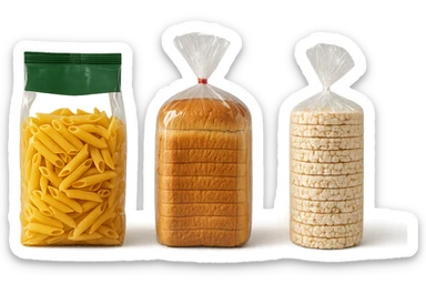 pacco di pasta realistico, pacco di pane, pacco di gallette di riso, 4k sticker