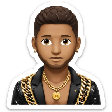 Usher with dark brown hair, black sequin jacket, shirtless with necklace  sticker
