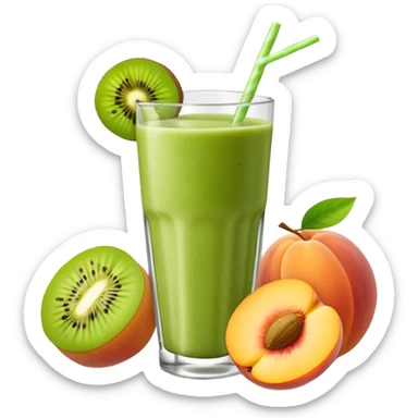 smoothie with peaches and green kiwi sticker