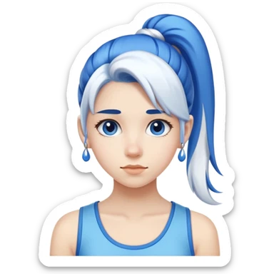 A teenager girl with blue and white ponytail sticker
