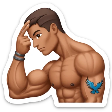 A hand makes a muscle that has a tattoo on it sticker